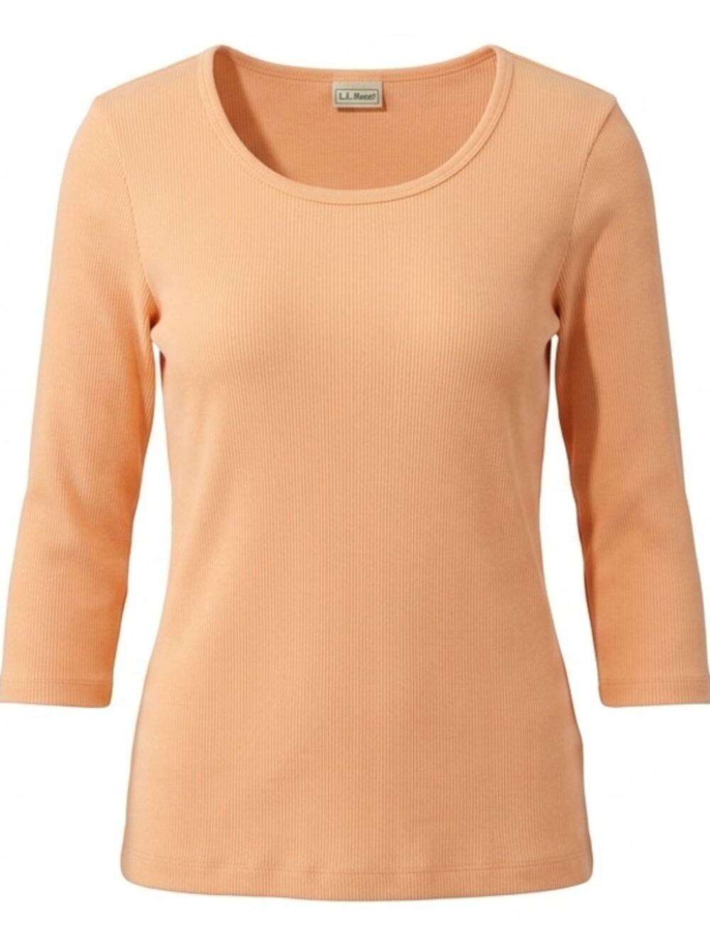 L.L.Bean Peach Ribbed Knit Scoop Neck 3/4 Sleeve T-Shirt Women Size M